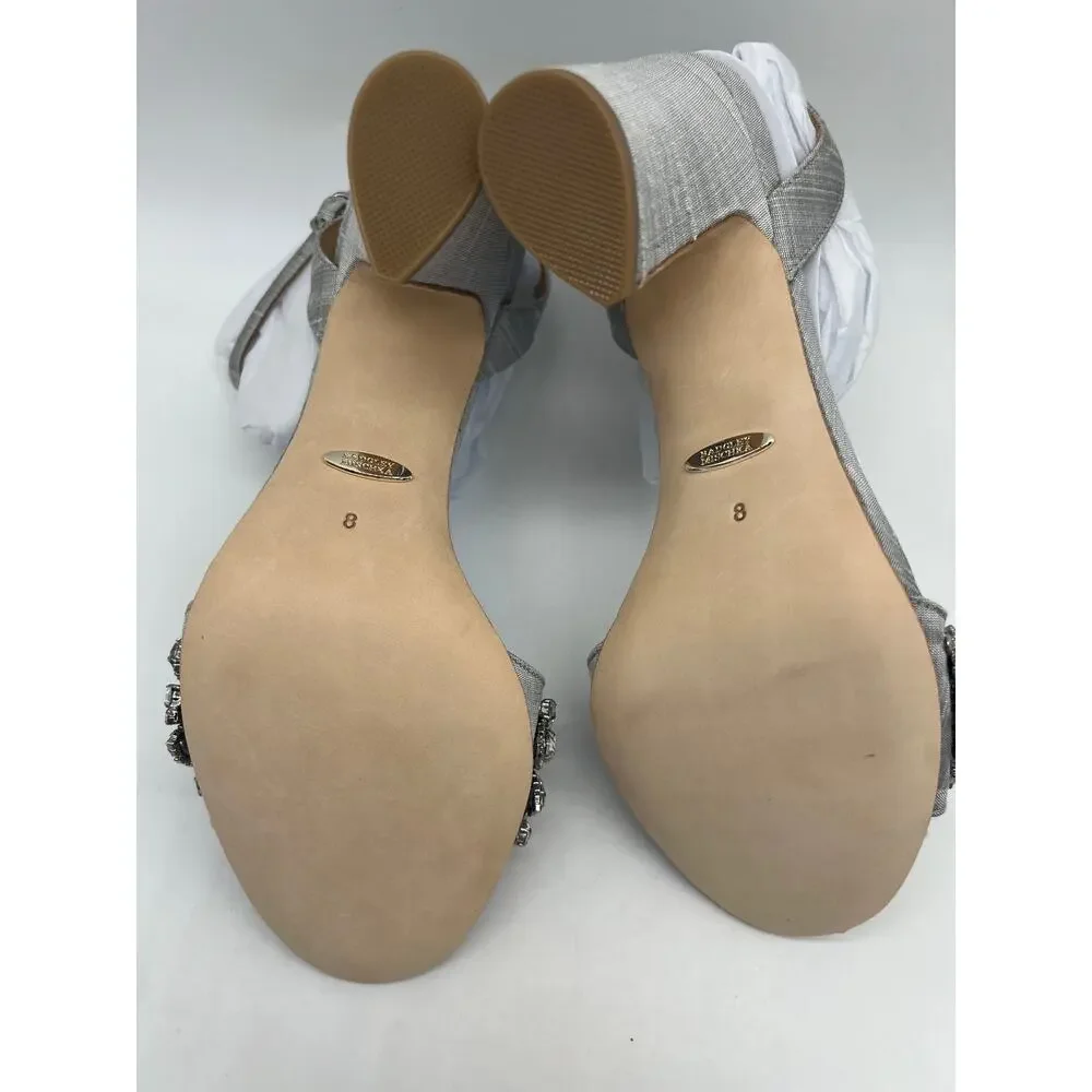 Badgley Mischka Jill Chrystal Embellished Block Heel Women's Size 8.